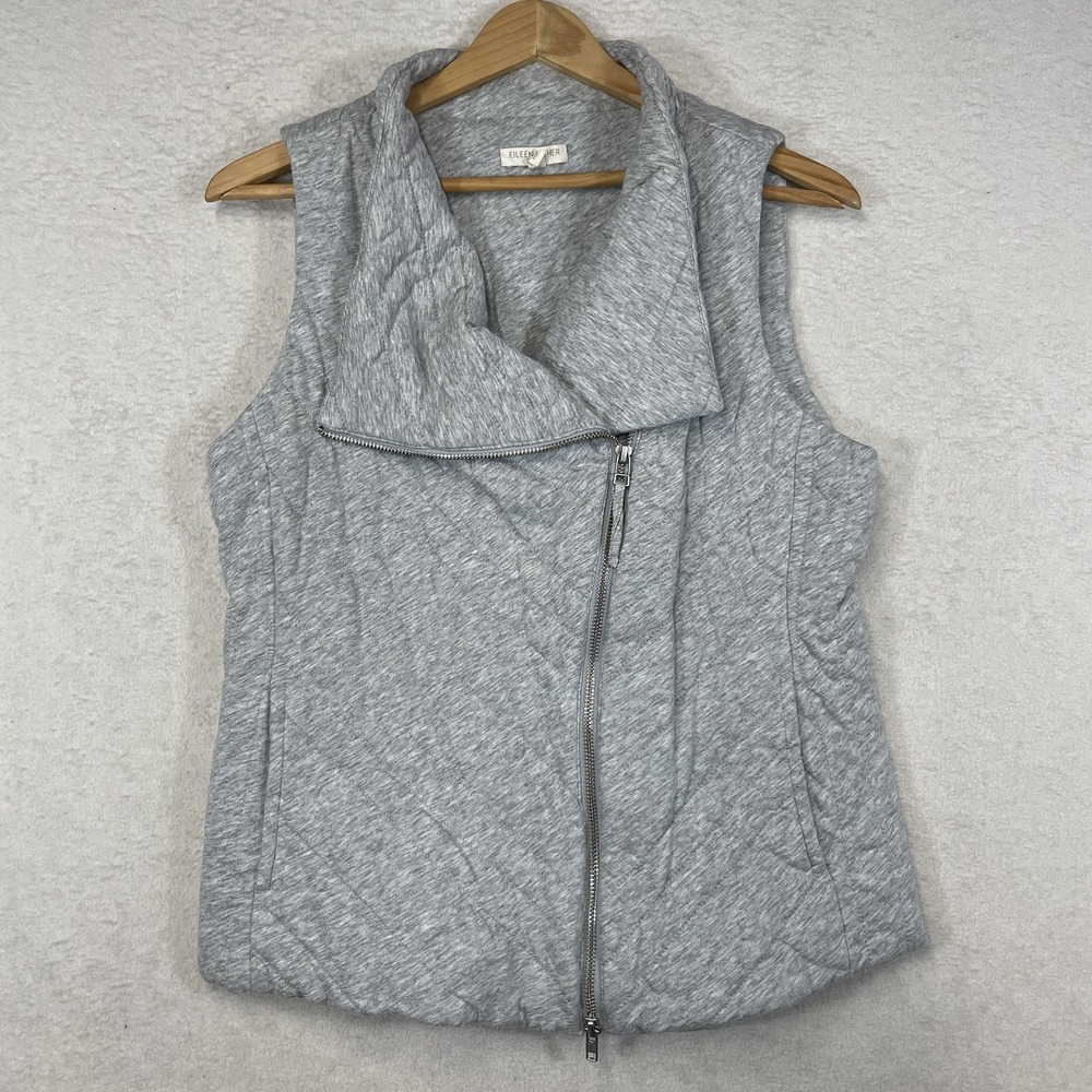 Eileen Fisher Womens Petit M Asymmetrical Vest Organic Cotton Pockets Grey